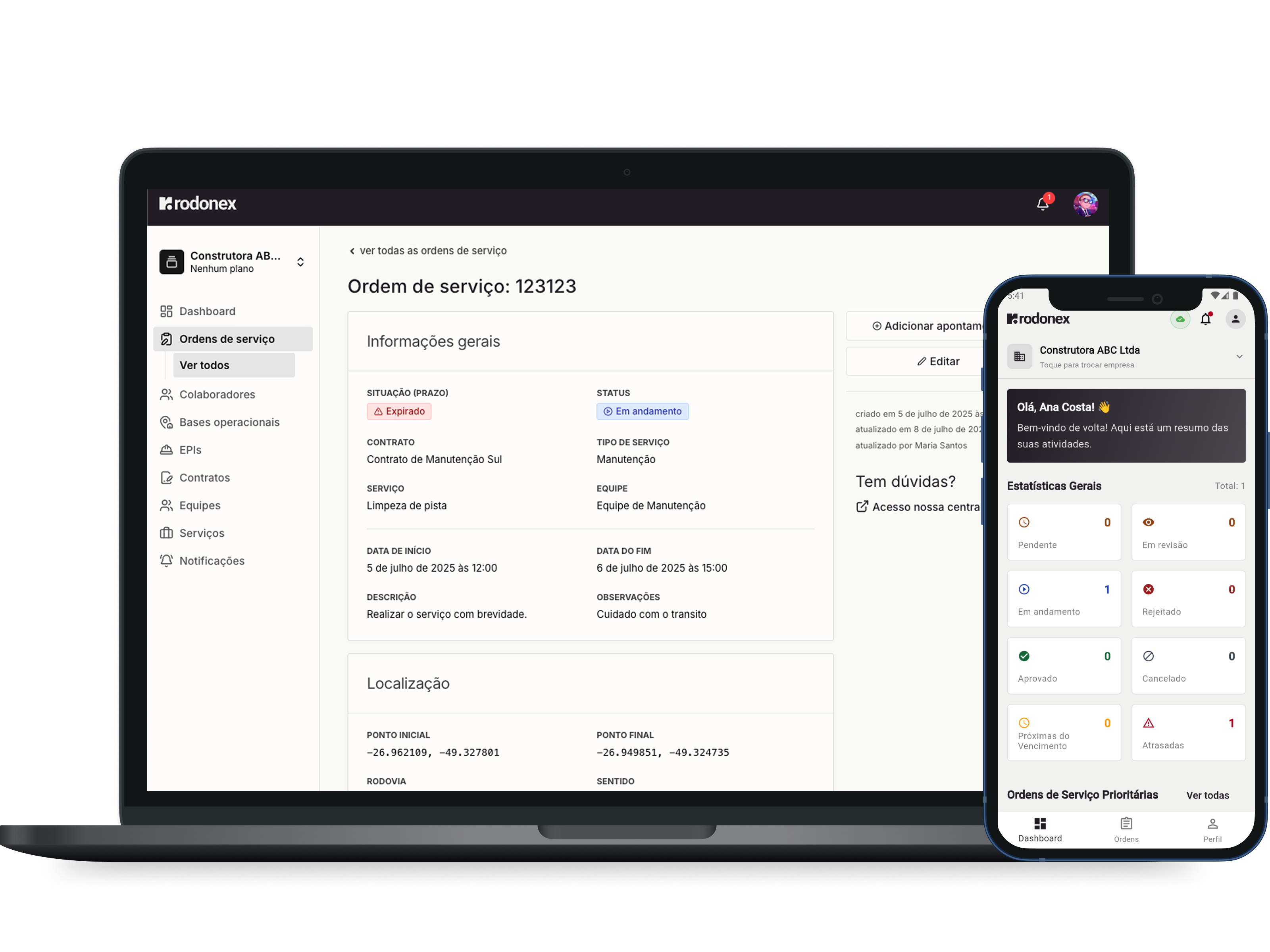 Dashboard do sistema